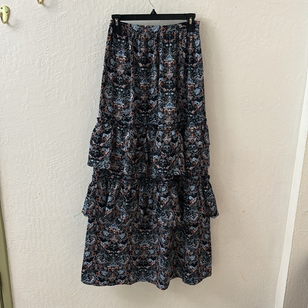 Outerknown Blue Pink Orange Tiered Maxi Skirt Side Zip Size Small / 26 Waist - Picture 3 of 10